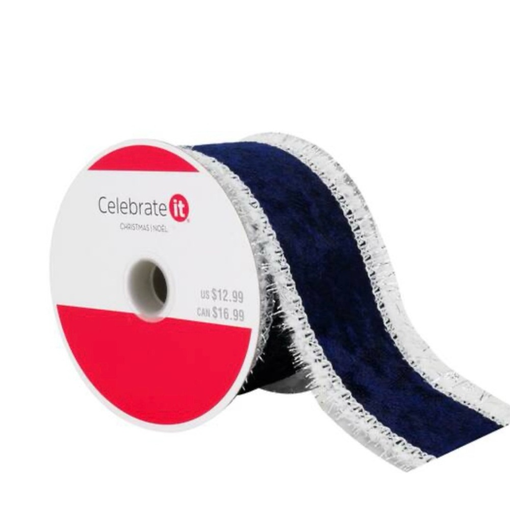 Celebrate it Blue and Silver Decorative wired Ribbon 2.5” x 20ft